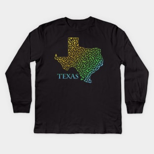 Texas State Outline Maze & Labyrinth Kids Long Sleeve T-Shirt